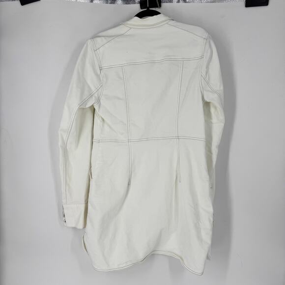 Free People Denim Button Front Long Sleeve Mini Dress in White - Picture 3 of 3